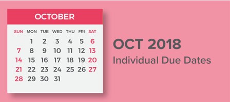 OCtober 2018 calendar with dates marked. Taxes Accounting and Bookkeeping in Bellingham, WA